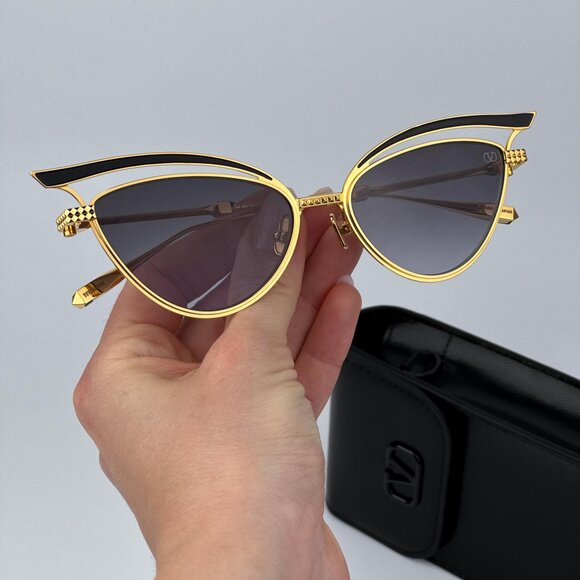 Valentino Women BRAND NEW Sunglasses Titanium Gold Grey Cat Eye V - GLASSLINER - Picture 4 of 12